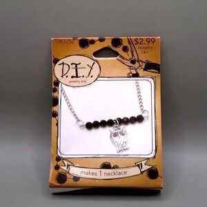 DIY Jewelry Kit Owl Pendant Necklace Silver Tone Chain Dark Beads Craft Set NEW